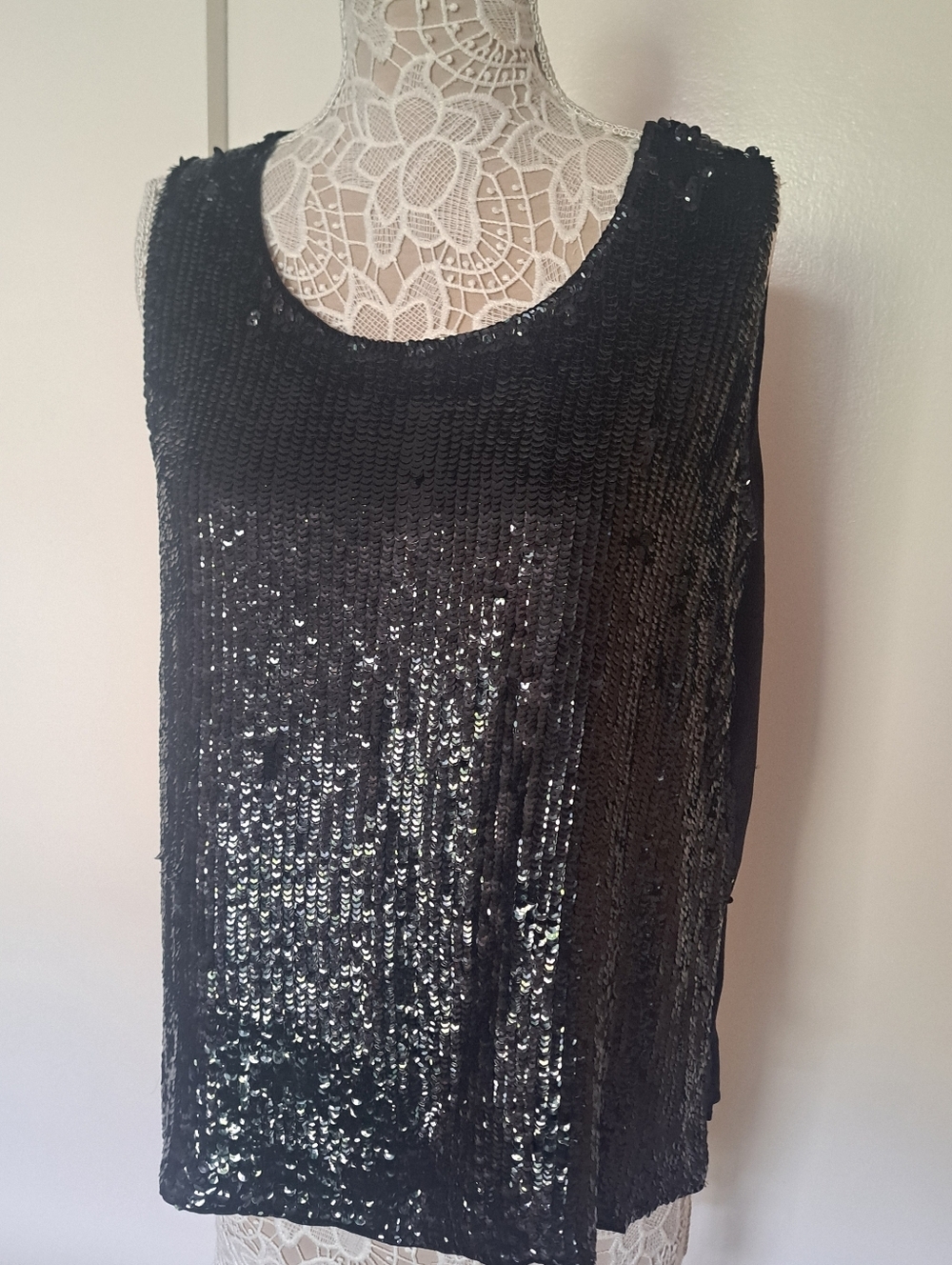 Diane Gilman Black Sequin Sleeveless Tank Top